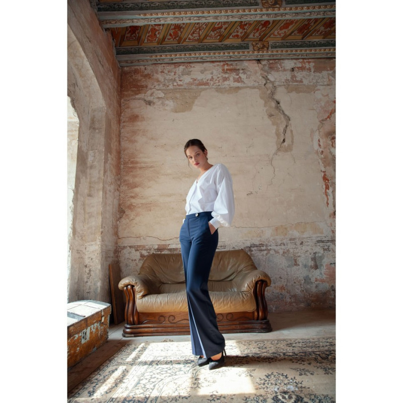 K114 Spodnie z prostymi nogawkami - granatowe