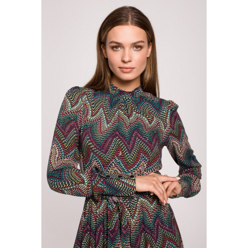 S291 Sukienka maxi z falbaną - nadruk aztecki - model 2