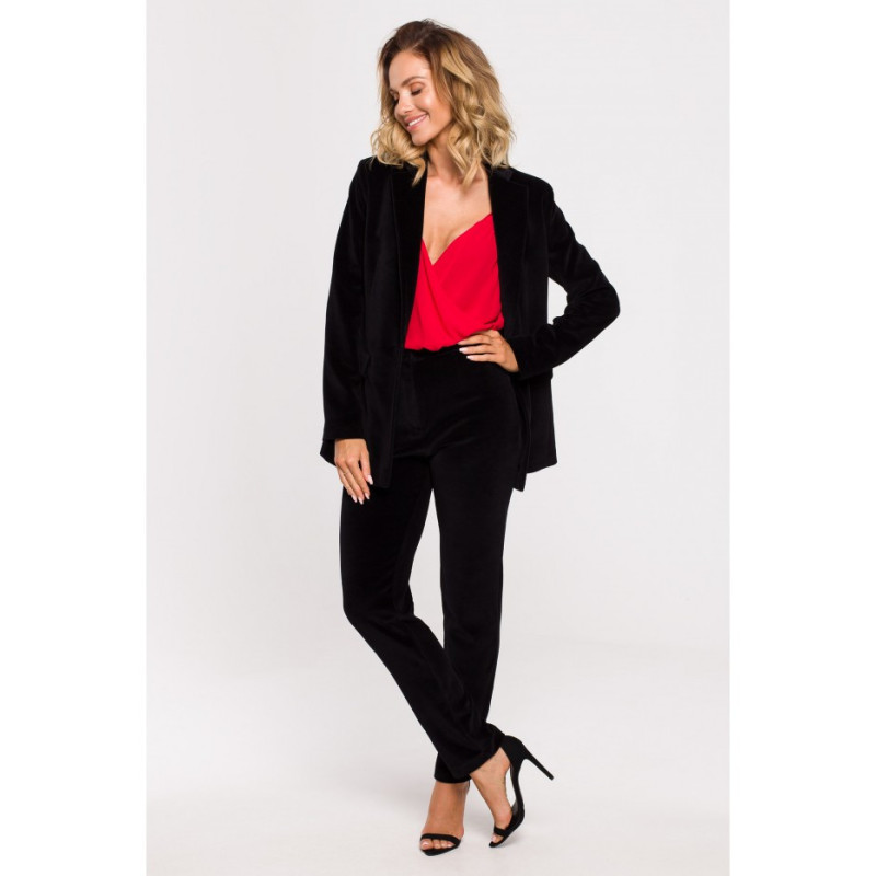 M643 Żakiet welurowy zapinany na guzik - czarny