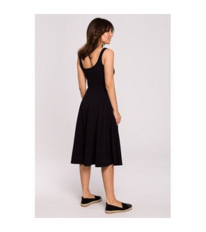 B218 Sukienka rozkloszowana na cienkich ramiączkach - czarna