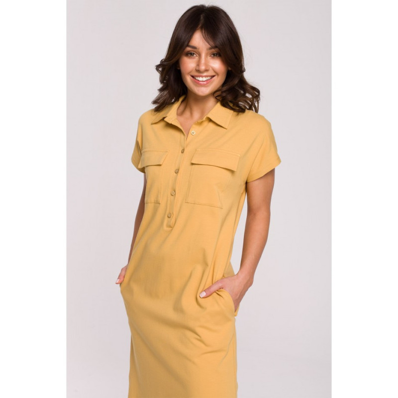 B222 Sukienka safari z kołnierzykiem - miodowa