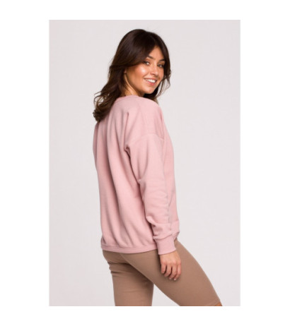 B225 Bluza z wycięciem w dekolcie - pudrowa