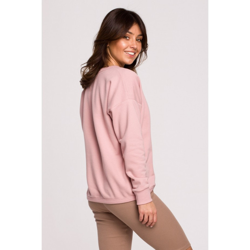 B225 Bluza z wycięciem w dekolcie - pudrowa