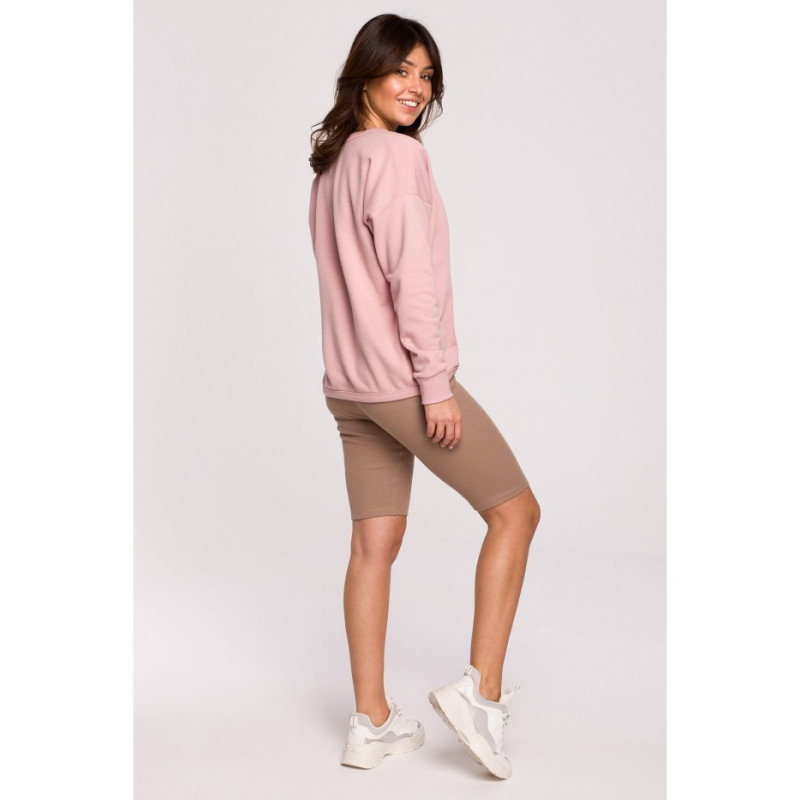 B225 Bluza z wycięciem w dekolcie - pudrowa