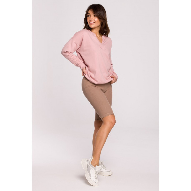 B225 Bluza z wycięciem w dekolcie - pudrowa