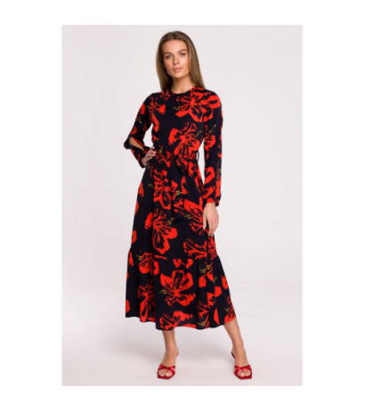 S307 Sukienka maxi z rozcięciami na rękawach - model 1