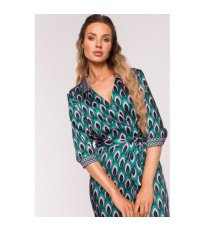 M668 Sukienka z nadrukiem na zakładkę z paskiem - model 1