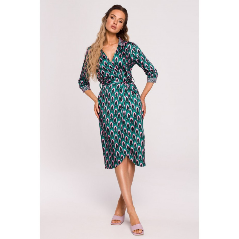 M668 Sukienka z nadrukiem na zakładkę z paskiem - model 1