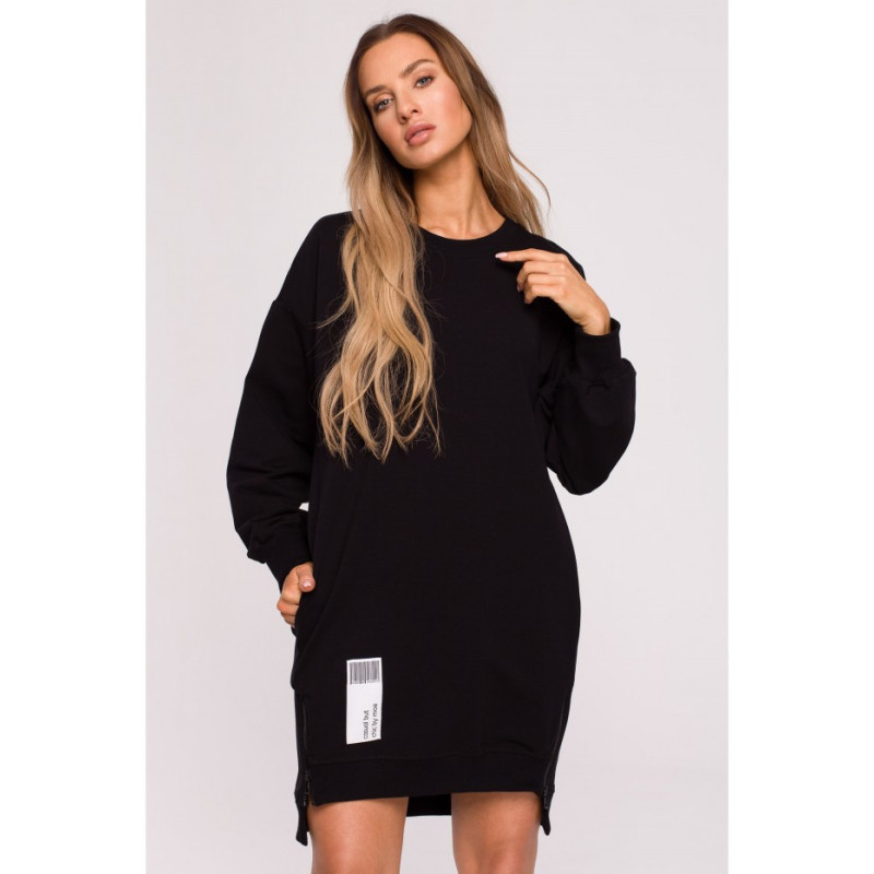 M676 Tunika z naszywką i ozdobnymi zamkami - czarna