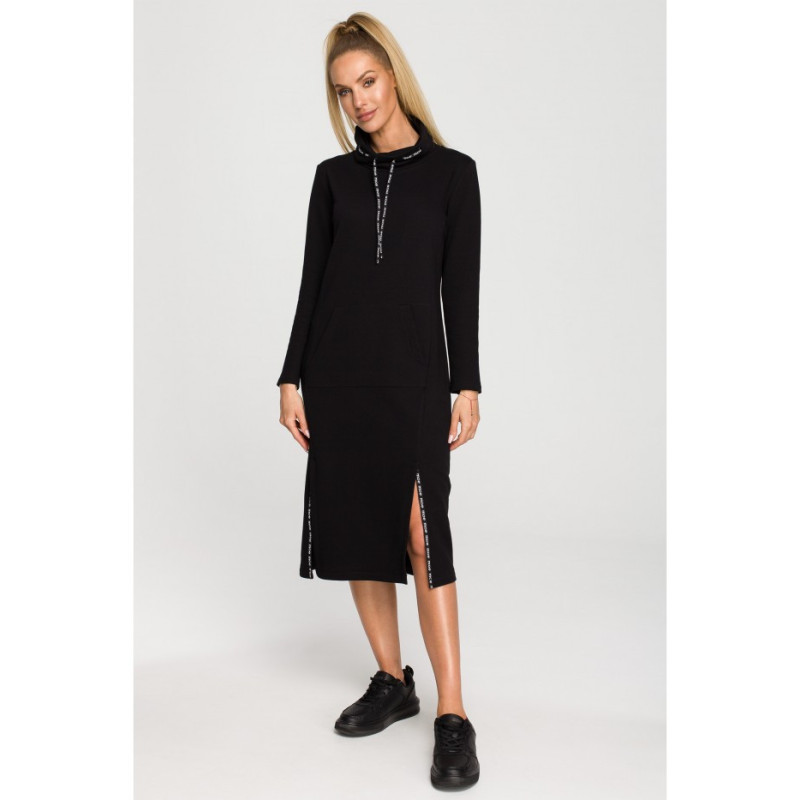 M688 Sukienka midi z lampasami z logo - czarna
