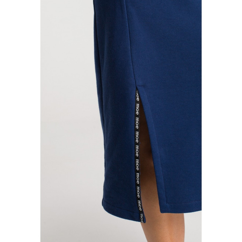 M688 Sukienka midi z lampasami z logo - atramentowa