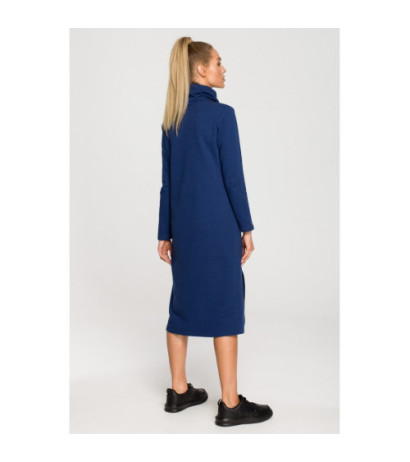 M688 Sukienka midi z lampasami z logo - atramentowa