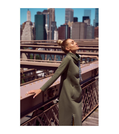 M688 Sukienka midi z lampasami z logo - khaki