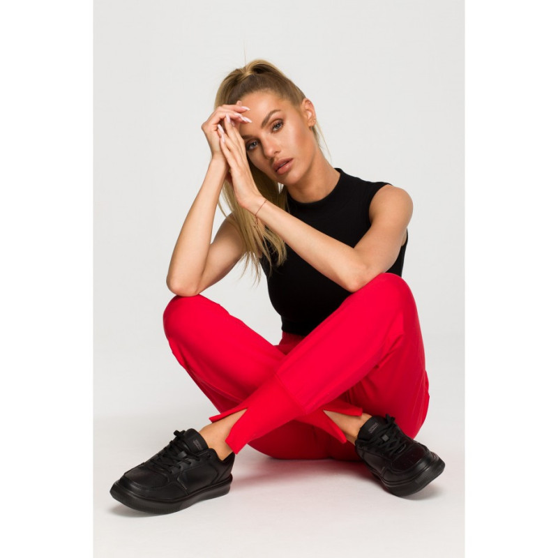 M692 Spodnie dresowe z rozcięciami na dole - czerwone