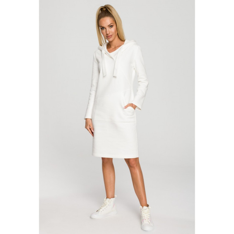 M695 Sukienka z kapturem i asymetryczną kieszenią - ecru