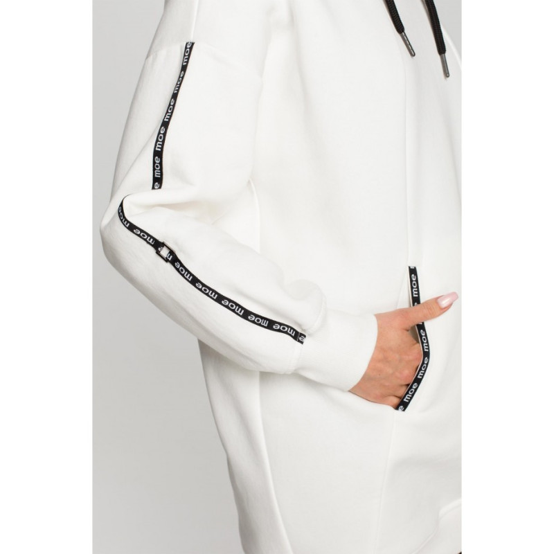 M696 Bluza z kapturem i ozdobnymi lampasami - ecru