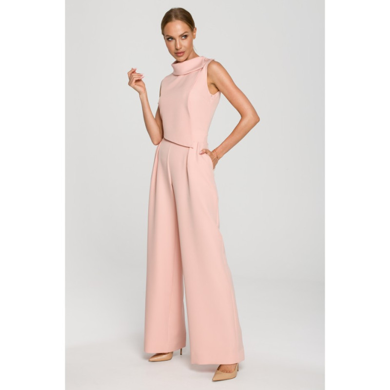 M702 Kombinezon bez rękawów z podwójnym przodem - pudrowy