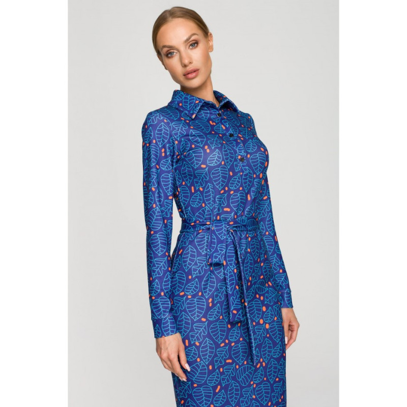 M706 Sukienka ołówkowa z nadrukiem i kołnierzykiem - model 1