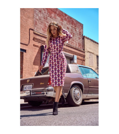 M706 Sukienka ołówkowa z nadrukiem i kołnierzykiem - model 2