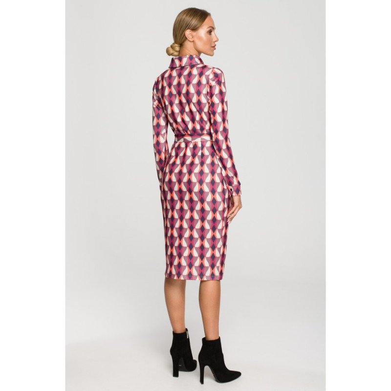 M706 Sukienka ołówkowa z nadrukiem i kołnierzykiem - model 2