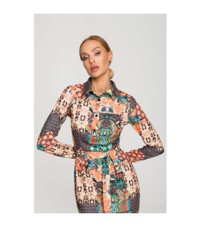 M706 Sukienka ołówkowa z nadrukiem i kołnierzykiem - model 3