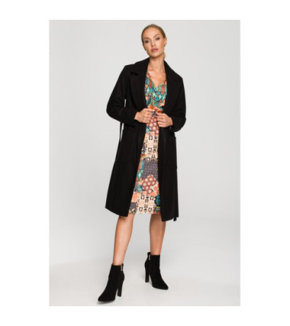 M708 Płaszcz o klasycznym kroju z paskiem - czarny