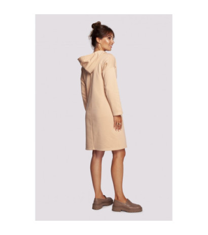 B238 Sukienka z wysokim kołnierzem i kieszeniami - beżowa