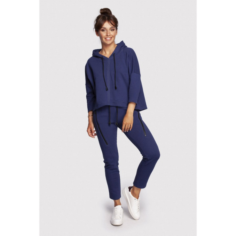 B239 Bluza o luźnym kroju z kapturem - atramentowa