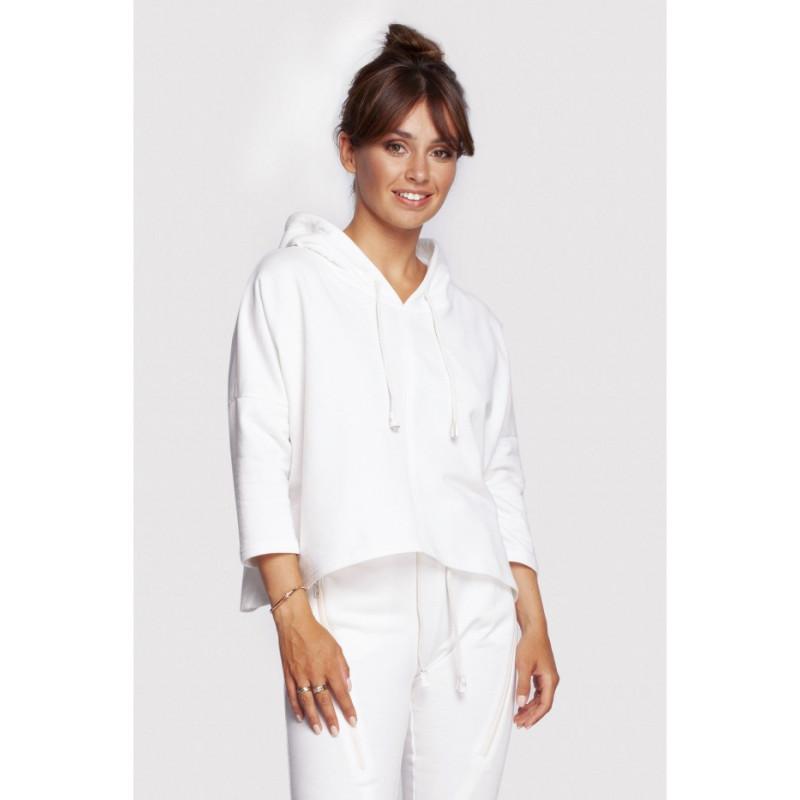 B239 Bluza o luźnym kroju z kapturem - ecru
