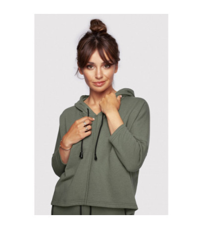 B239 Bluza o luźnym kroju z kapturem - khaki