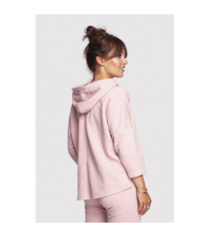 B239 Bluza o luźnym kroju z kapturem - pudrowa