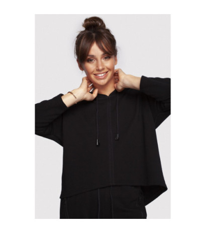 B239 Bluza o luźnym kroju z kapturem - czarna