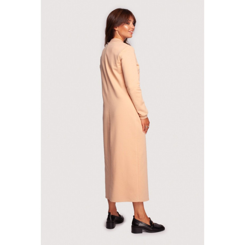 B242 Sukienka maxi z dekoltem dekoracyjnym - beżowa