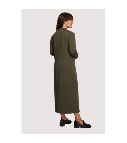 B242 Sukienka maxi z dekoltem dekoracyjnym - oliwkowa