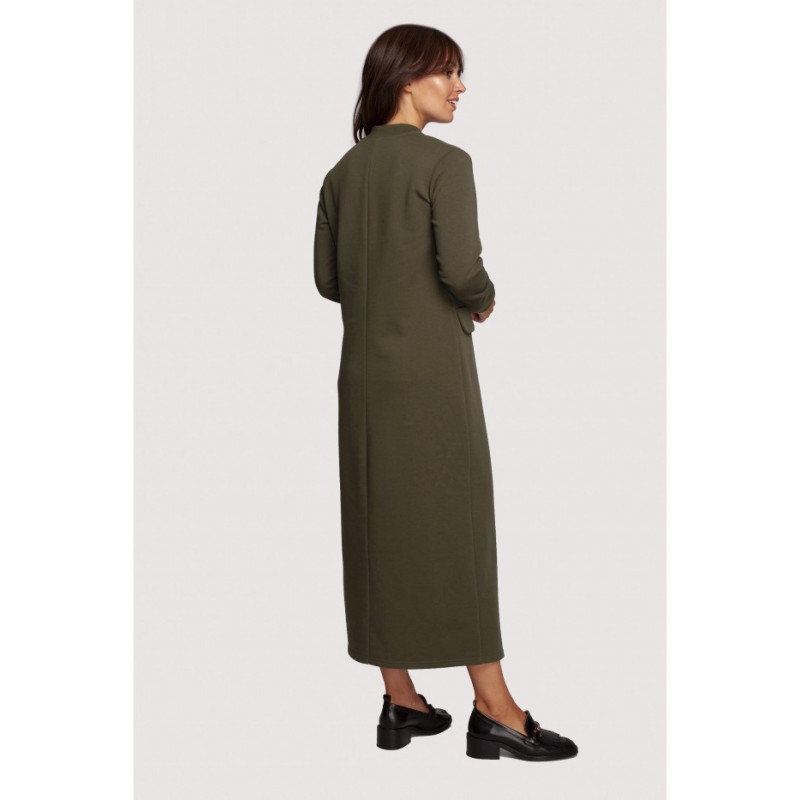 B242 Sukienka maxi z dekoltem dekoracyjnym - oliwkowa