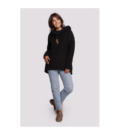 B249 Bluza z kominem i kapturem - czarna