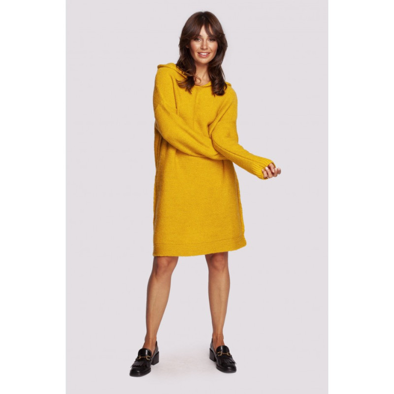 BK089 Sweter sukienka z kapturem - miodowy