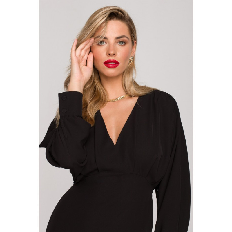 K143 Sukienka rybka z kimonową górą - czarna