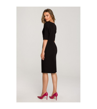 S313 Sukienka z kopertowym dekoltem - czarna