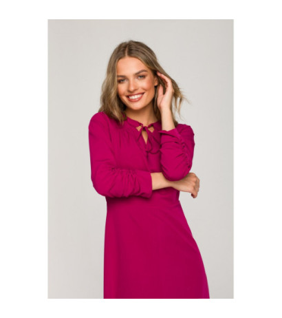 S325 Sukienka z wiązaniem w dekolcie - śliwkowa