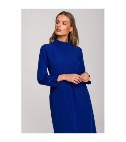 S318 Sukienka z dekoracyjnymi zakładkami - chabrowa