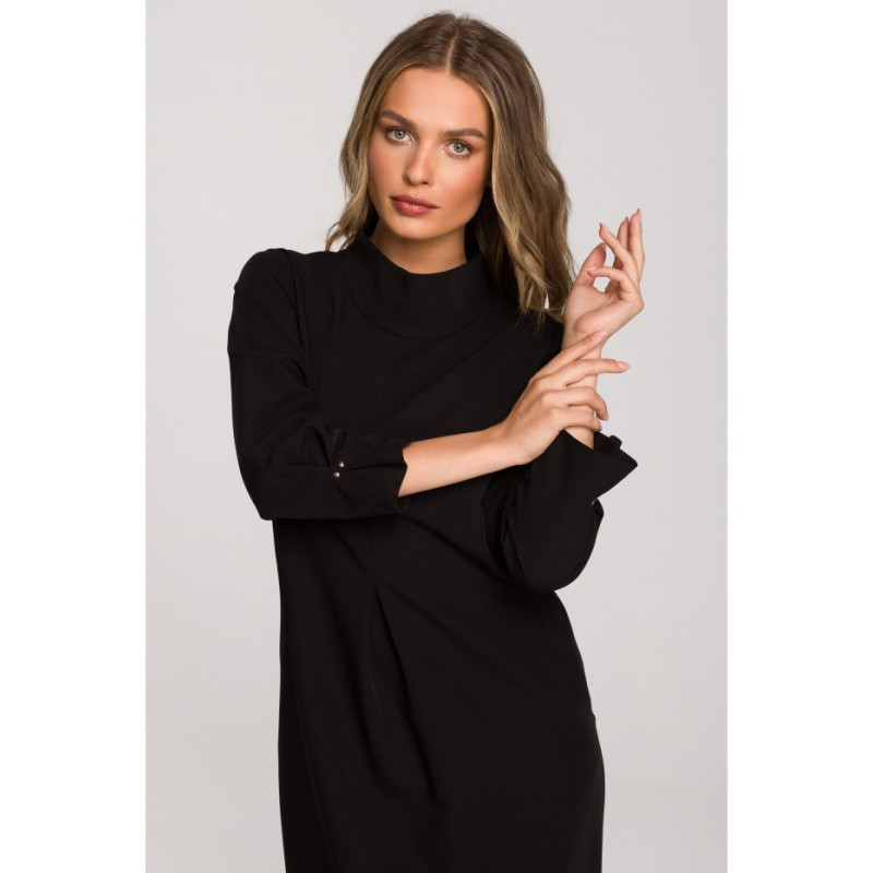 S318 Sukienka z dekoracyjnymi zakładkami - czarna