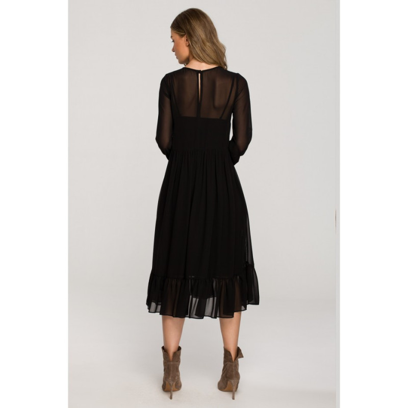 S319 Sukienka szyfonowa z falbaną - czarna