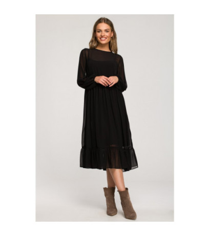 S319 Sukienka szyfonowa z falbaną - czarna
