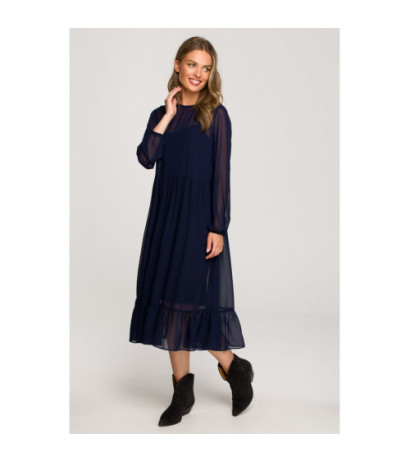 S319 Sukienka szyfonowa z falbaną - granatowa