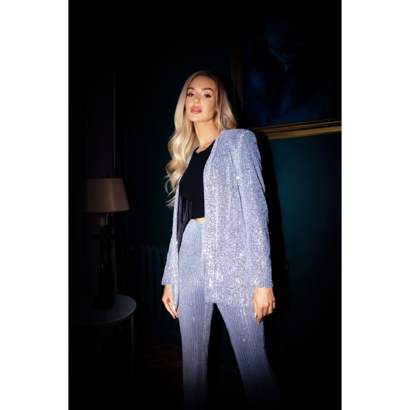 M724 Cekinowa marynarka bez zapięcia - srebrna