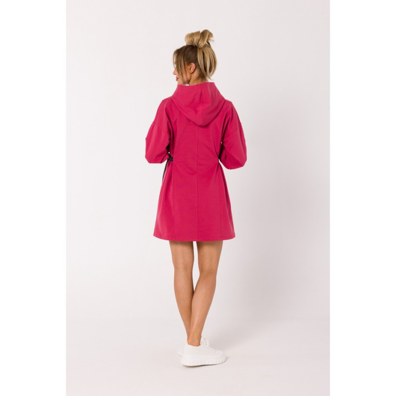 M730 Sukienka z kapturem i lampasami w talii - koralowa