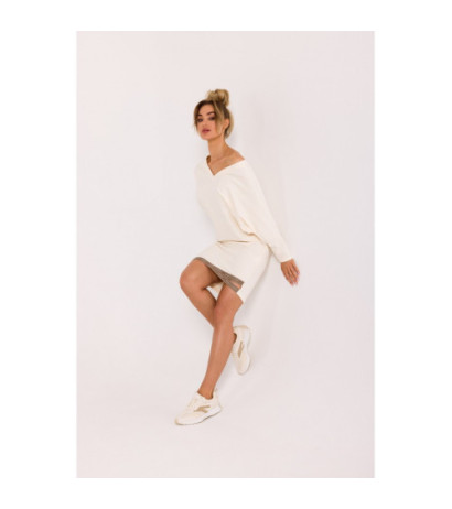 M732 Sukienka tunika z lampasami na dole - śmietankowa