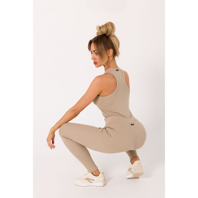 M734 Leginsy z prążkowanej dzianiny - beżowe