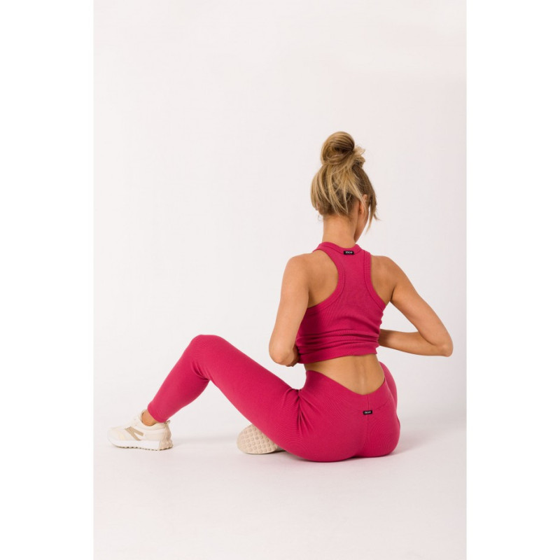 M734 Leginsy z prążkowanej dzianiny - koralowe